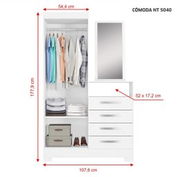 CÔMODA COM ESPELHO 2 PORTAS E 4 Gavetas NOTÁVEL MÓVEIS - Café - 2