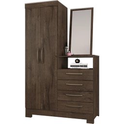 CÔMODA COM ESPELHO 2 PORTAS E 4 Gavetas NOTÁVEL MÓVEIS - Café - 1