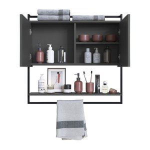 Armário Espelheira para Banheiro 80cm com 1 Prateleira Externa e Toalheiro Estilo Industrial P1043 G