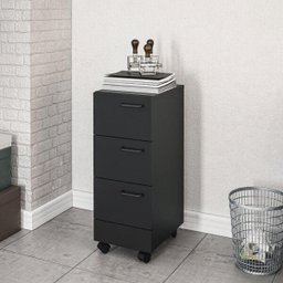 Gaveteiro com Rodízios Osaka 3 Gavetas Preto - Politorno - 1