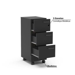 Gaveteiro com Rodízios Osaka 3 Gavetas Preto - Politorno - 3