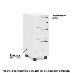 Gaveteiro com Rodízios Osaka 3 Gavetas Branco - Politorno - 2