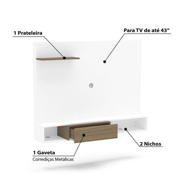 Painel para TV Até 42 Polegadas 1 Gaveta Andradina Branco/Castanho