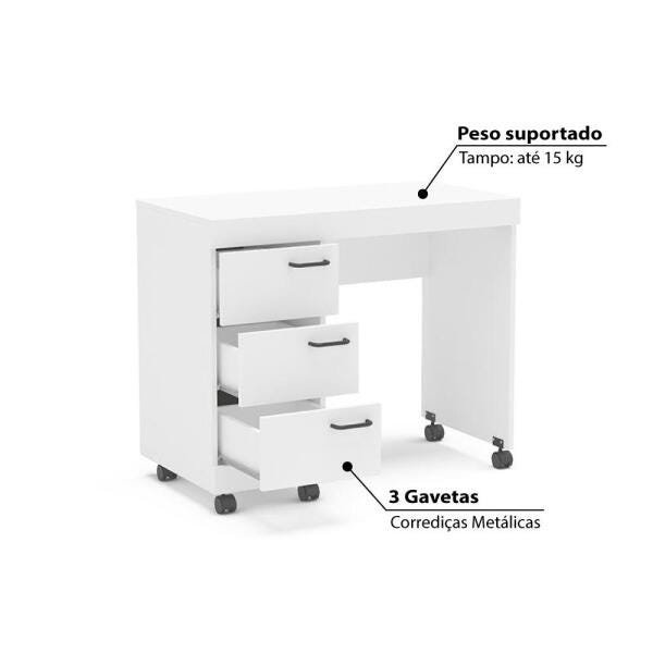 Escrivaninha Osaka com 3 Gavetas e Rodízios - Branco - 3