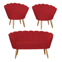 Ver imagem 1 de Conjunto Pétala Namoradeira e 2 Poltronas Para Sala de Estar Suede Vermelho - LM DECOR