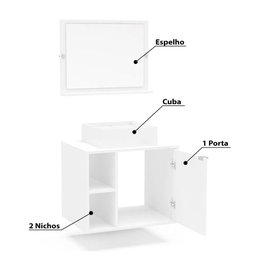 Conjunto para Banheiro Suzano com Espelho e 1 Porta - Branco - 3 Conjunto para Banheiro Suzano com Espelho e 1 Porta - Branco - 3