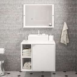 Conjunto para Banheiro Suzano com Espelho e 1 Porta - Branco - 1 Conjunto para Banheiro Suzano com Espelho e 1 Porta - Branco - 1