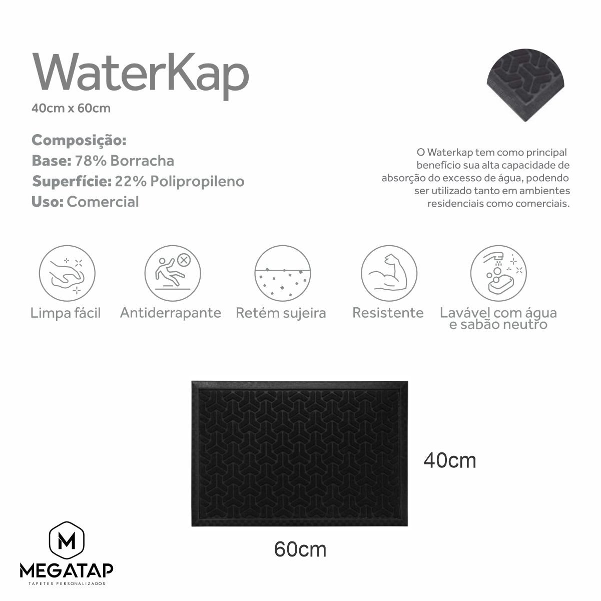 Tapete Entrada Waterkap 60x40 Seca Pé Absorve Água Porta Lar - 5