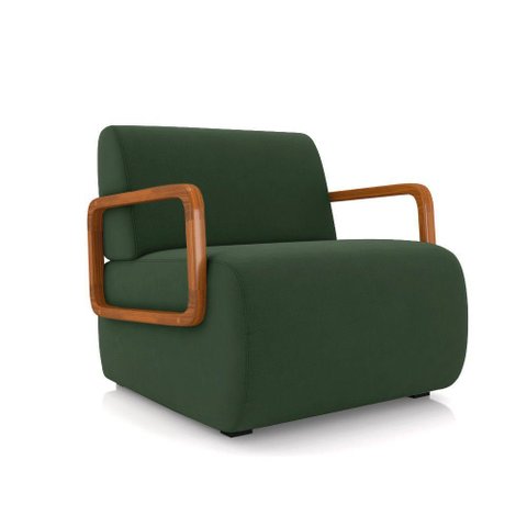 Poltrona Sala de Estar Braço de Madeira Hellen Veludo Verde Musgo K01 - D'Rossi