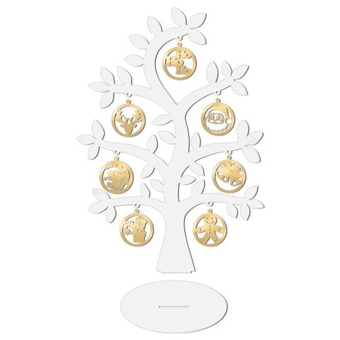 Árvore Branca com Bolinhas de Natal 28cmx40cm - Cria Arte Laser Dourado