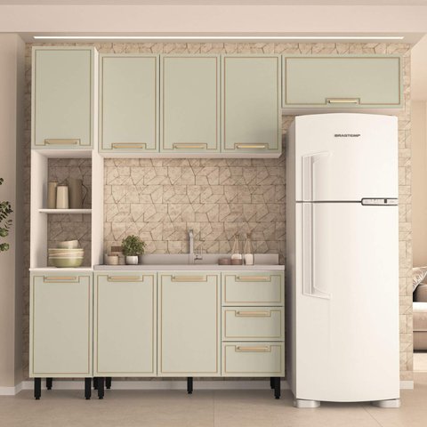 Armário de Cozinha Modulada Completa 4 Peças 240cm sem Tampo 100% Mdf Amara Politorno Móveis
