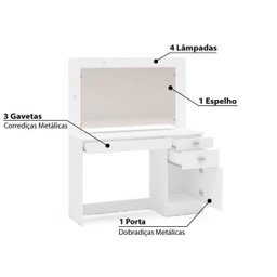 Penteadeira Camarim Joinville com Espelho 3 Gavetas e 1 Port - 3 Penteadeira Camarim Joinville com Espelho 3 Gavetas e 1 Port - 3