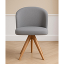 Ver imagem 1 de Cadeira Giratória com Assento Estofado e Base em Madeira Maciça – Antonela Exclusiva Linho Granito -