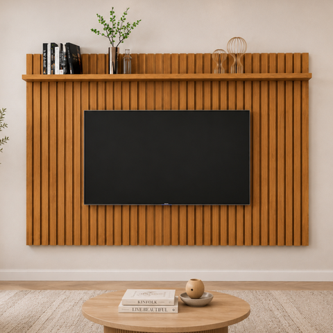 Painel para TV Suspenso com Detalhe Ripado Classic 1,80 x 1,35 - Nature