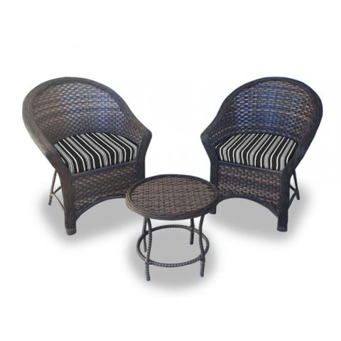 Conjunto de Poltronas Fibra Sintética Bali Promo - 2 Poltronas + 1 Mesa Centro - Tecido Friso Preto