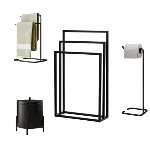 Kit Banheiro Porta Toalha Duplo Lixeira Suporte Papel Higiênico Porta Toalha Triplo - ÉdeCasaMóveis                                            