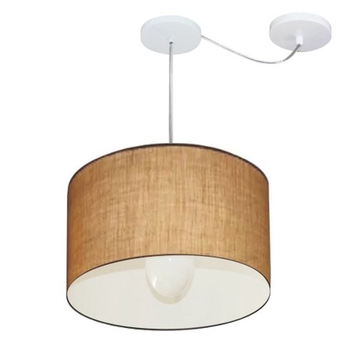Lustre Pendente Cilíndrico Com Desvio de Centro Vivare Md-4226 Cúpula em Tecido 40x25cm - Bivolt - P