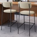 Ver imagem 2 de Banqueta Alta Bar Cozinha Sala de Jantar Preto Elira L02 Linho Bege Escuro - Lyam Decor