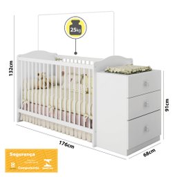 Berço Cômoda Infantil Satriani Branco Moveis Estrela - 3