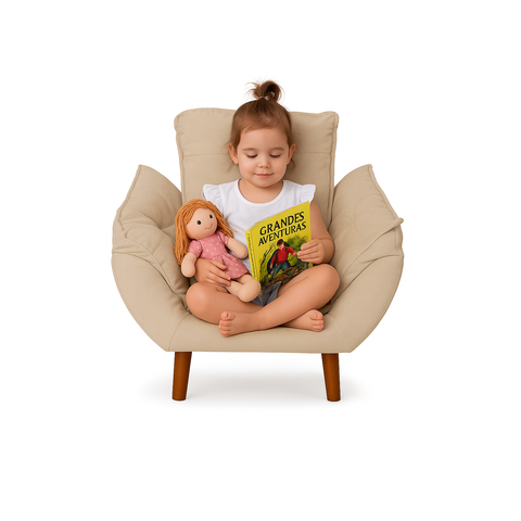 Mini Poltrona Cadeira Infantil de Criança Suede Bege Pés Palito