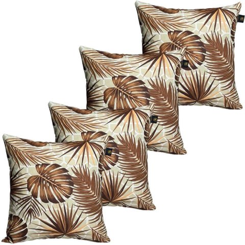 4 Almofadas Cheias para Sofá Decorativas Impermeáveis Grande Floral Marrom