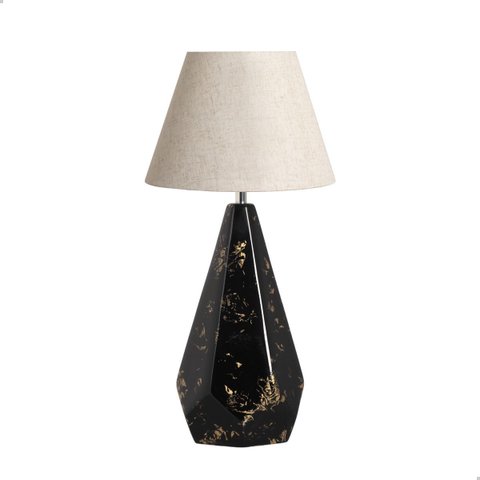 Abajur de Sala Grande Gauss Preto e Dourado com Cúpula