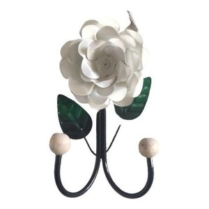 Cabide 2 Ganchos Rosas de Ferro - Suporte Duplo:branco