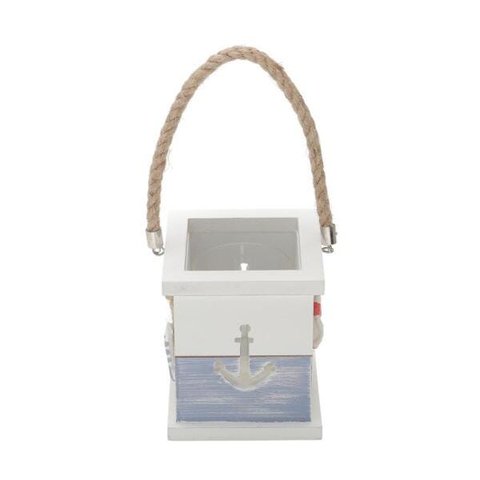 Porta Velas de Madeira C/Detalhes Em Resina 14,5X12,5X12,5cm