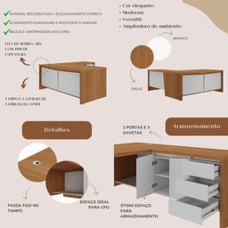 Conjunto Escritório: Mesa Chefia 6300 + Balcão 6292 - 4