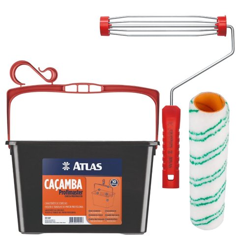 Bandeja Caçamba Balde para Pintura 10l Plástica com Alça + Suporte Garfo + Rolo de Pintura 23cm 8mm