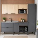 Ver imagem 1 de Cozinha Completa Modulada com Balcão, Aéreo, Paneleiro e Espaço Forno e Cooktop Cinza Yescasa
