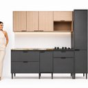 Ver imagem 5 de Cozinha Completa Modulada 2,30m com Balcão, Aéreo, Paneleiro e Espaço p/Forno, Micro e Cooktop Lumi Cinza/Grafite/Carvalho