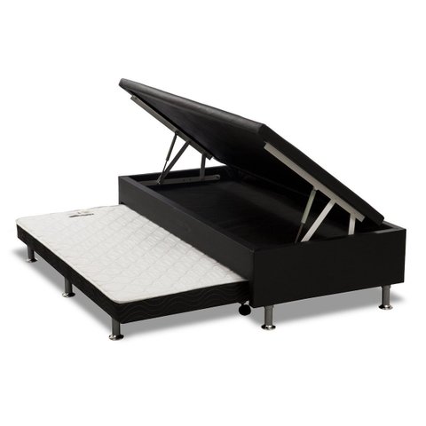 Cama Box Bau Solteiro com Auxiliar Semi Ortopedica Corino 78x188:preto