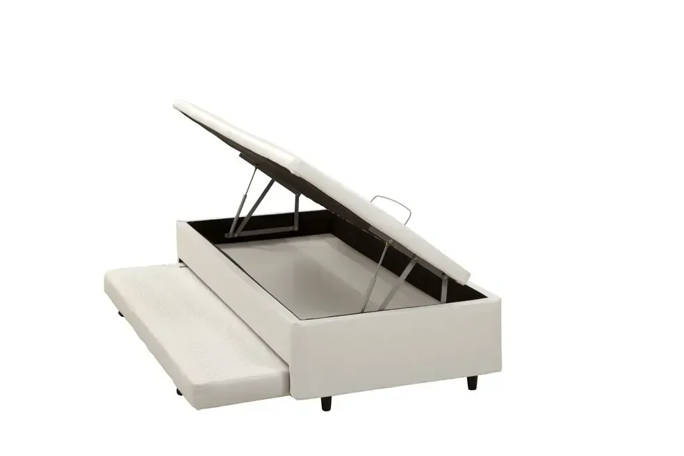 Ver imagem 4 de Cama Box Bau Solteiro com Auxiliar Semi Ortopedica Corino 78x188:preto