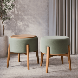 Puff Dual em Mdf Premium 1 Unidade Móvel Sofisticado Tecido Linho:verde