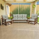 Ver imagem 2 de Conjunto Sofá Havaí 3 Lugares + 2 Poltronas de Madeira com Almofadas Confortáveis - Bege