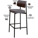 Ver imagem 7 de Kit 02 Banquetas Alta Bar Cozinha Sala de Jantar Aço Preto Kaira C01 Linho Cinza Courino Whisky -