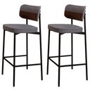 Ver imagem 1 de Kit 02 Banquetas Alta Bar Cozinha Sala de Jantar Aço Preto Kaira C01 Linho Cinza Courino Whisky -