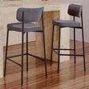 Ver imagem 6 de Kit 02 Banquetas Alta Bar Cozinha Sala de Jantar Aço Preto Kaira C01 Linho Cinza Courino Whisky -