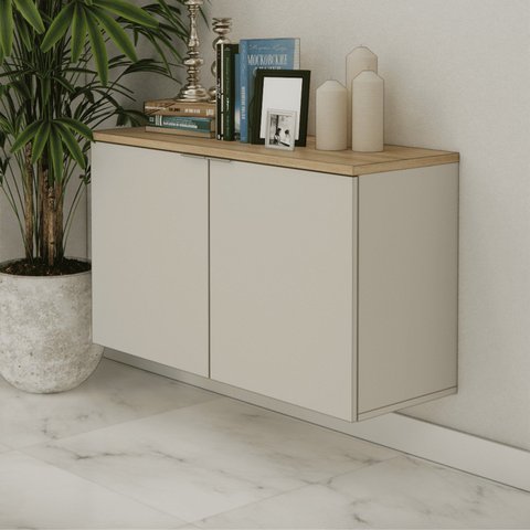 Balcão Aparador Multiuso 110cm x 65cm Nature Bege/Panna/Carvalho