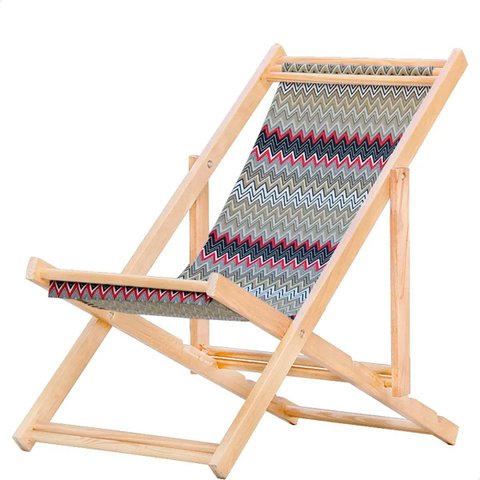 Espreguiçadeira Dobrável s/B com Tecido Chevron Vermelho Madeira Maciça