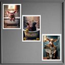 Ver imagem 2 de Kit 3 Quadros Divertidos Banheiro Fazenda 45x34cm:madeira Preta