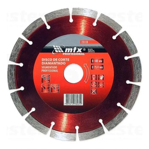 Disco Diamantado Segmentado Disco Diamante 180x25mm Corte Seco Materiais Duros Mtx