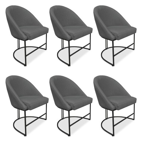 Kit 06 Cadeiras Poltrona de Jantar Bela Suede Grafite Base Metálica Industrial Preto - Pallazio