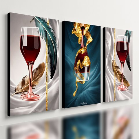 Kit 3 Quadro Decorativo Vinho Luxo Casa Adega Bebida Copa Qualidade Premium Moderno 40x28cm