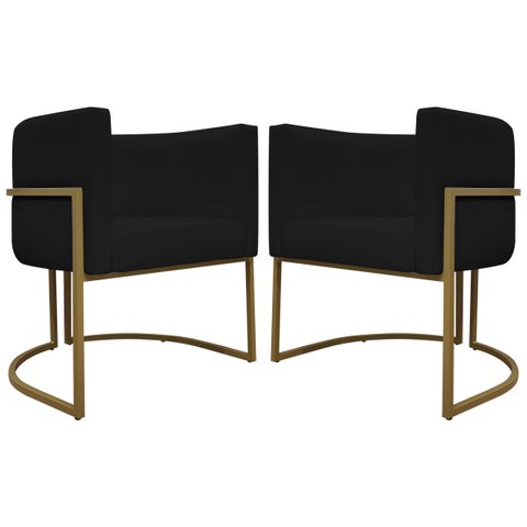 Kit 2 Poltronas Decorativas Recepção Luna Tecido Sintético Cores Base de Ferro Dourada
