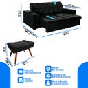 Ver imagem 3 de Sofá 3 Lugares New Itália 2,10m Retrátil, Reclinável, com 2 Puffs pés Palito, Preto