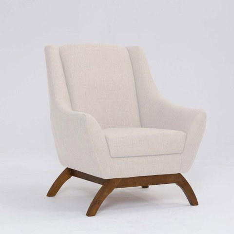 Poltrona Decorativa Mildred D07 Pés Madeira Linho Pérola - D’Rossi