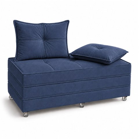 Puff Cama Dobravel 130cm Casal com Rodízios e Almofadas Cor: Suede Azul