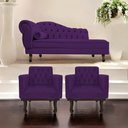 Ver imagem 3 de Kit Diva Recamier Juliana 160cm Lado Direito e 02 Poltronas Classic Suede Roxo - Amarena Móveis